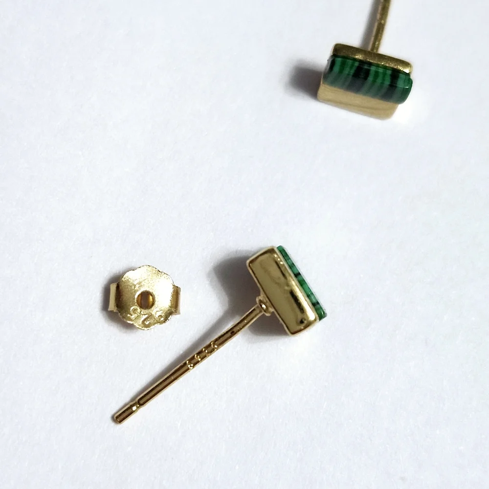 Malachite square stud Silver Earrings - Picture 4 of 8